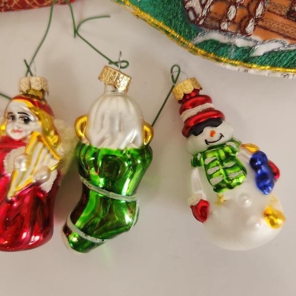 Miniature Glass Christmas Tree Ornaments Gingerbread House Eclectic Holiday Lot - Picture 2 of 8